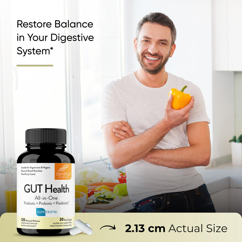 Sandhu's Gut Health microbiome icon representing gut balance.