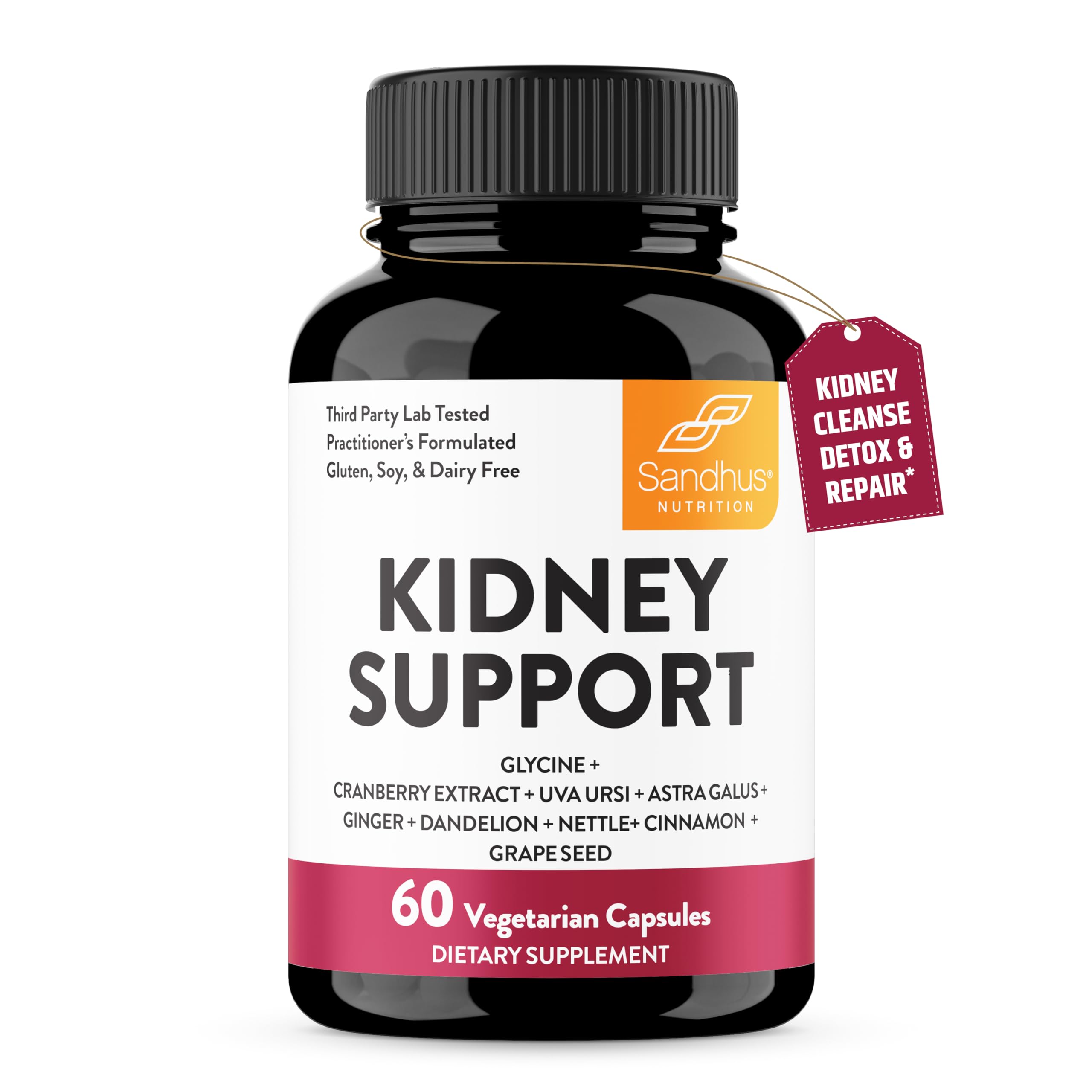 Sandhu's Kidney Cleanse bottle front with cranberry blend for urinary health.