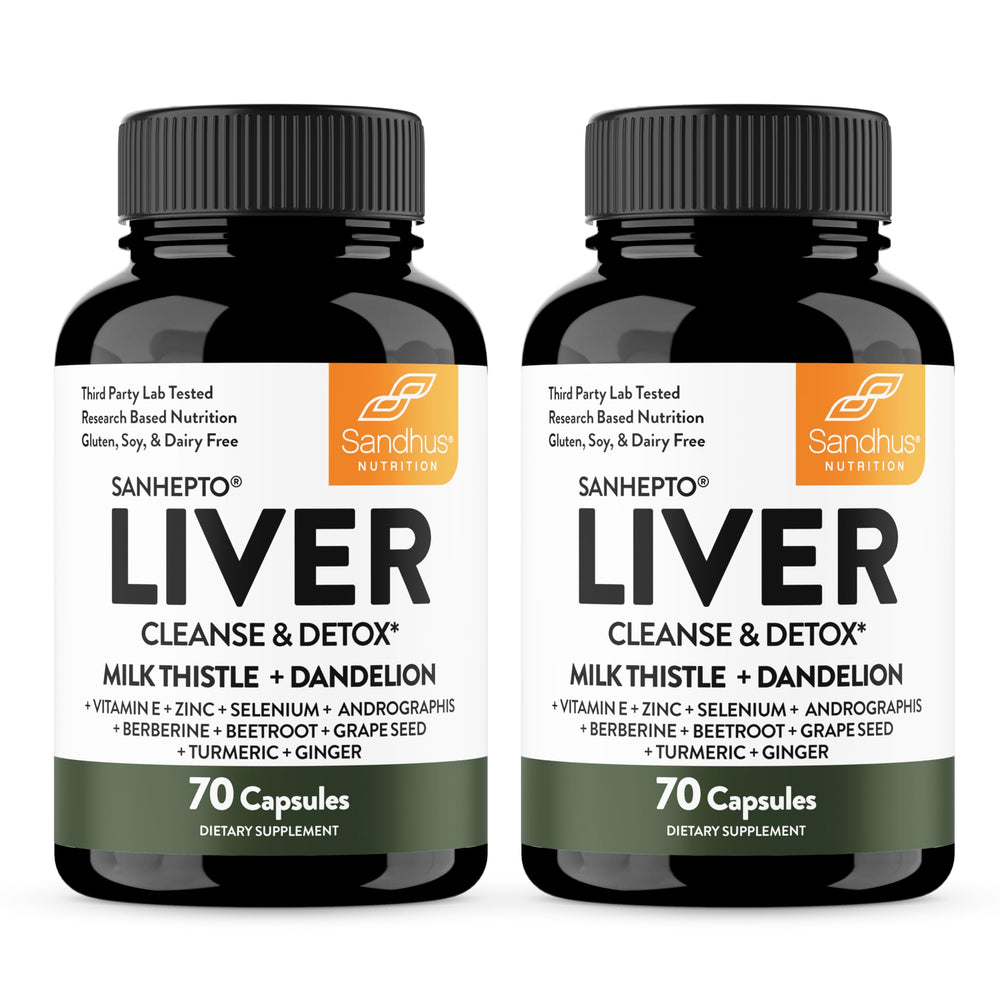 Sandhu's Liver Cleanse bottle promotes healthy liver function with milk thistle.