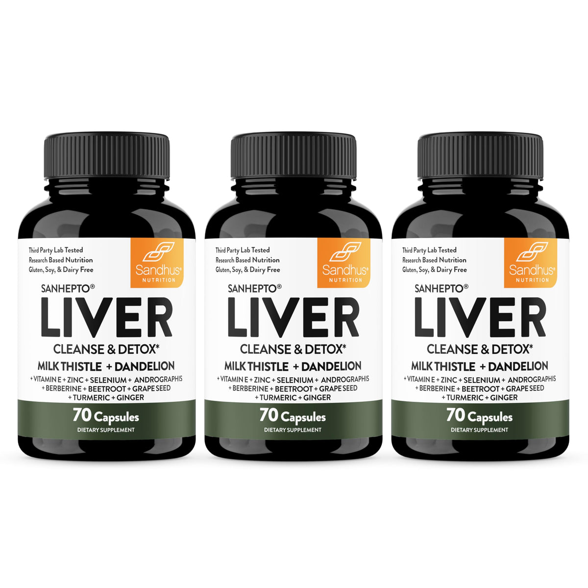 Sandhu's Liver Cleanse capsules bottle on a kitchen counter for daily liver health support