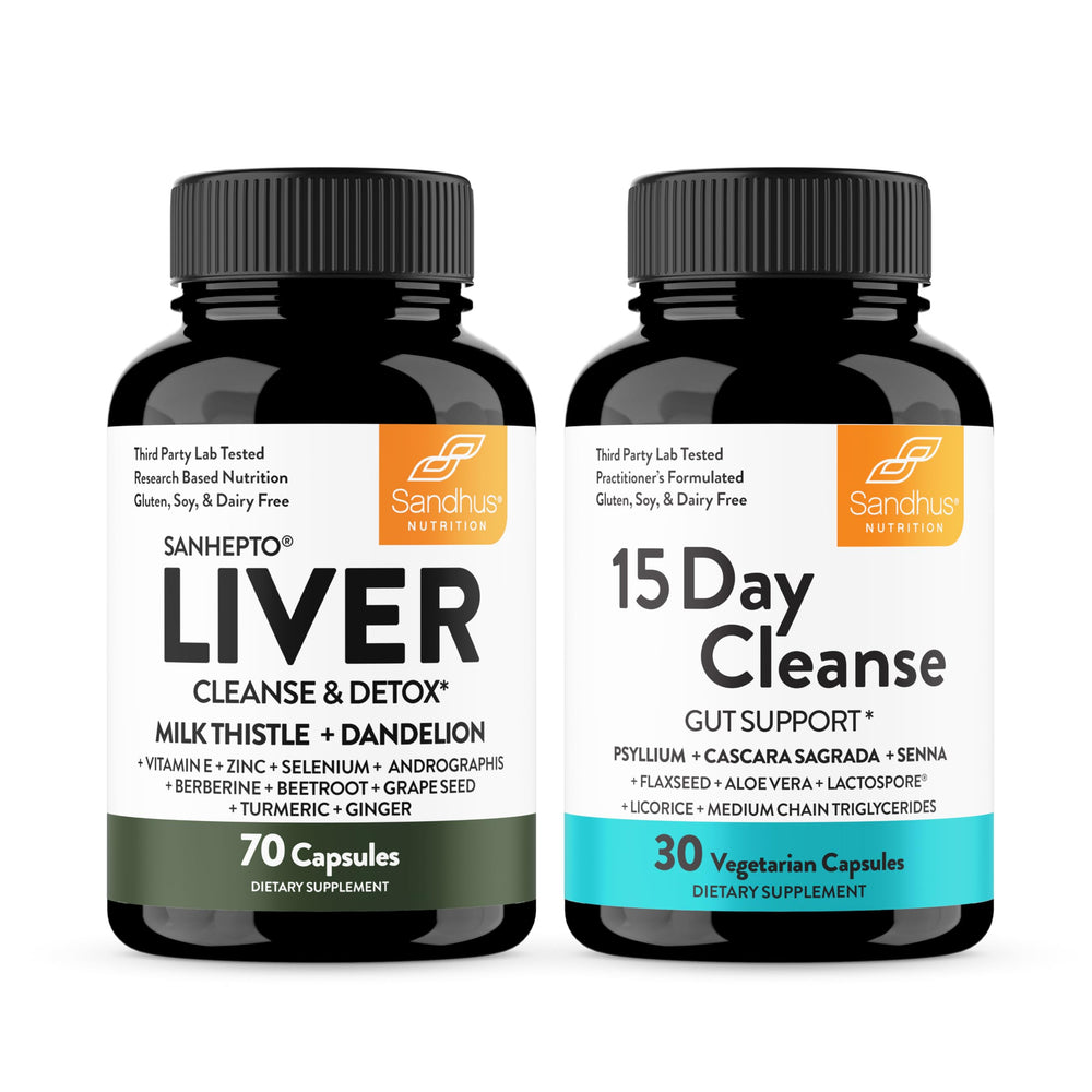 Sandhu's Liver Cleanse bottle pour showing daily detox support