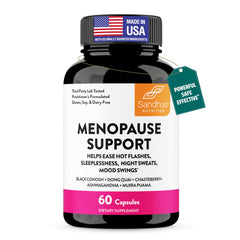 Sandhu's menopause support bottle showing herbal blend for daily comfort.