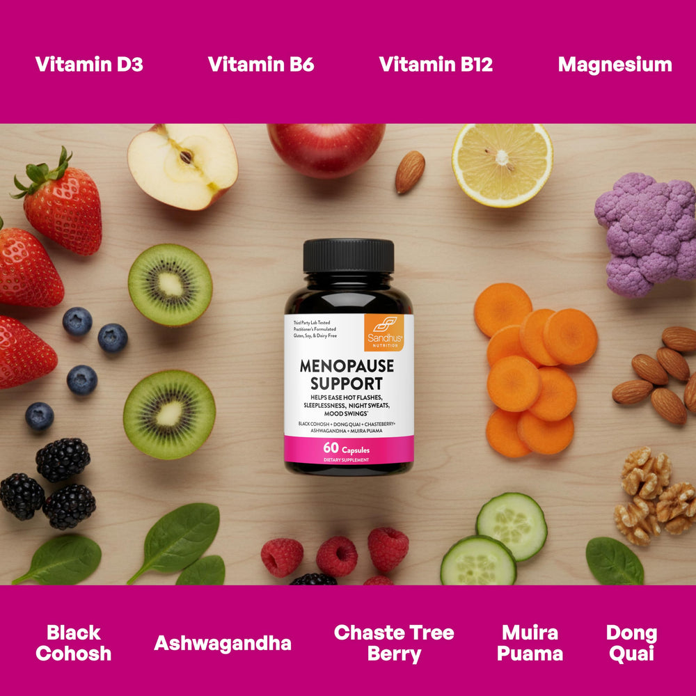 Sandhu's packaging back detailing gluten-free, soy-free, dairy-free formulation.