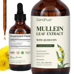 Sandhu's Mullein Drops bottle closeup for easy daily dosing