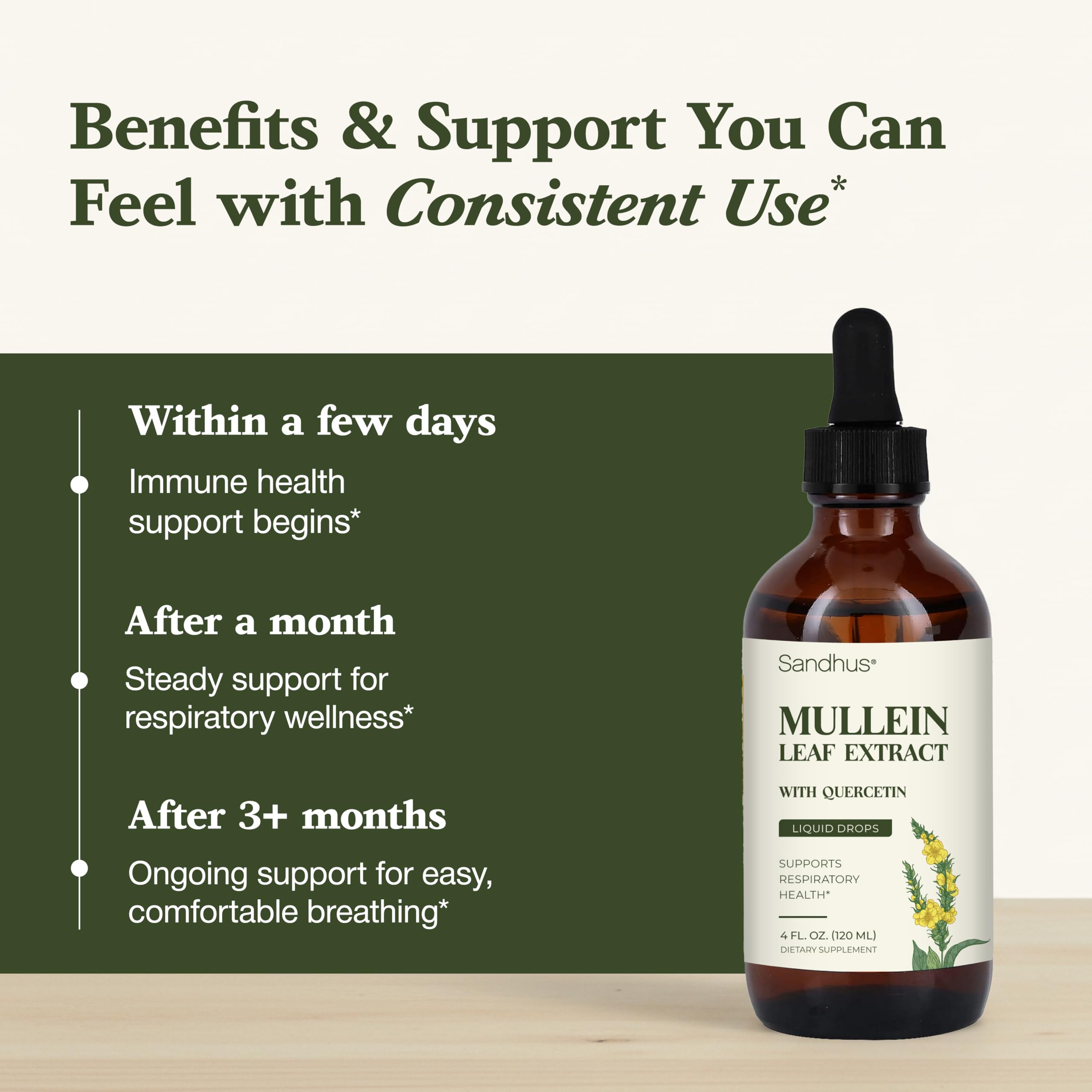 Mullein leaf and quercetin blend in Sandhu's Mullein Drops