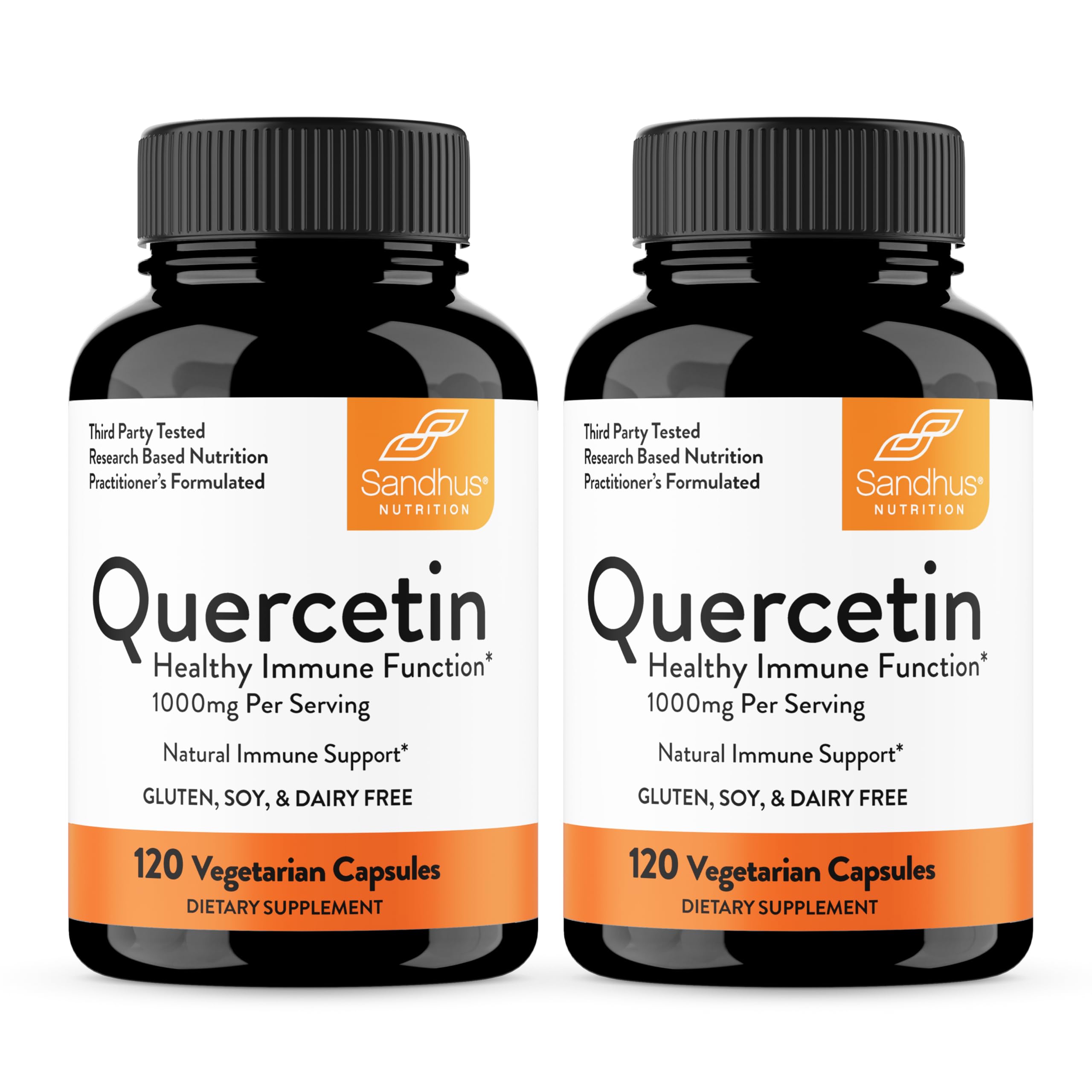 Sandhu's Quercetin 500mg bottle front highlighting 240 count for immune support