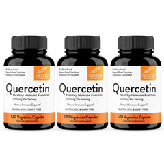 Sandhu's Quercetin bottle showing 500 mg capsules for daily immune support.