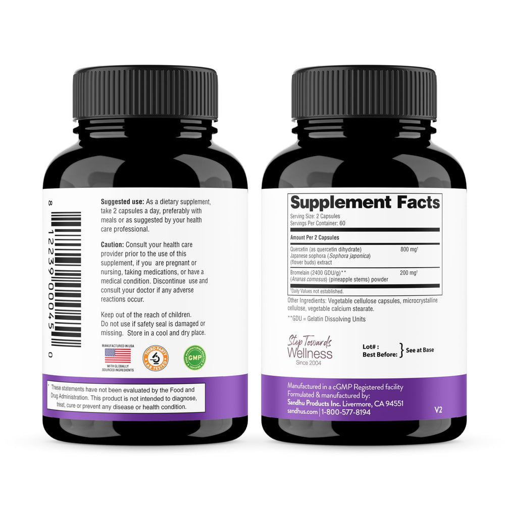 Sandhu's Quercetin with Bromelain manufactured in a USA facility.