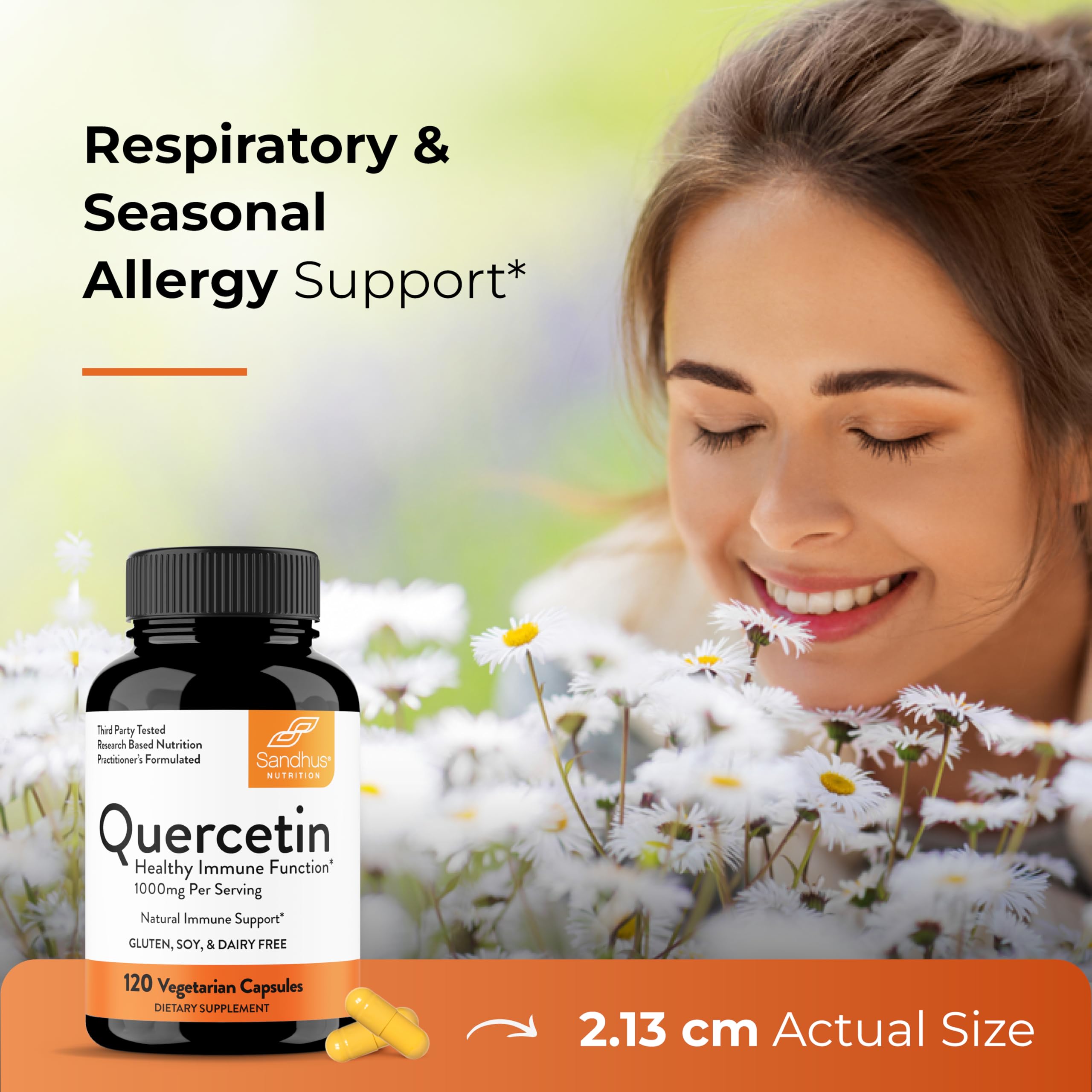 Sandhu's Quercetin capsules pouring from bottle into hand