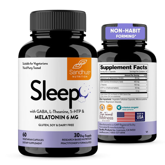 Sandhu's Sleep bottle front view ready for a calming nightly routine