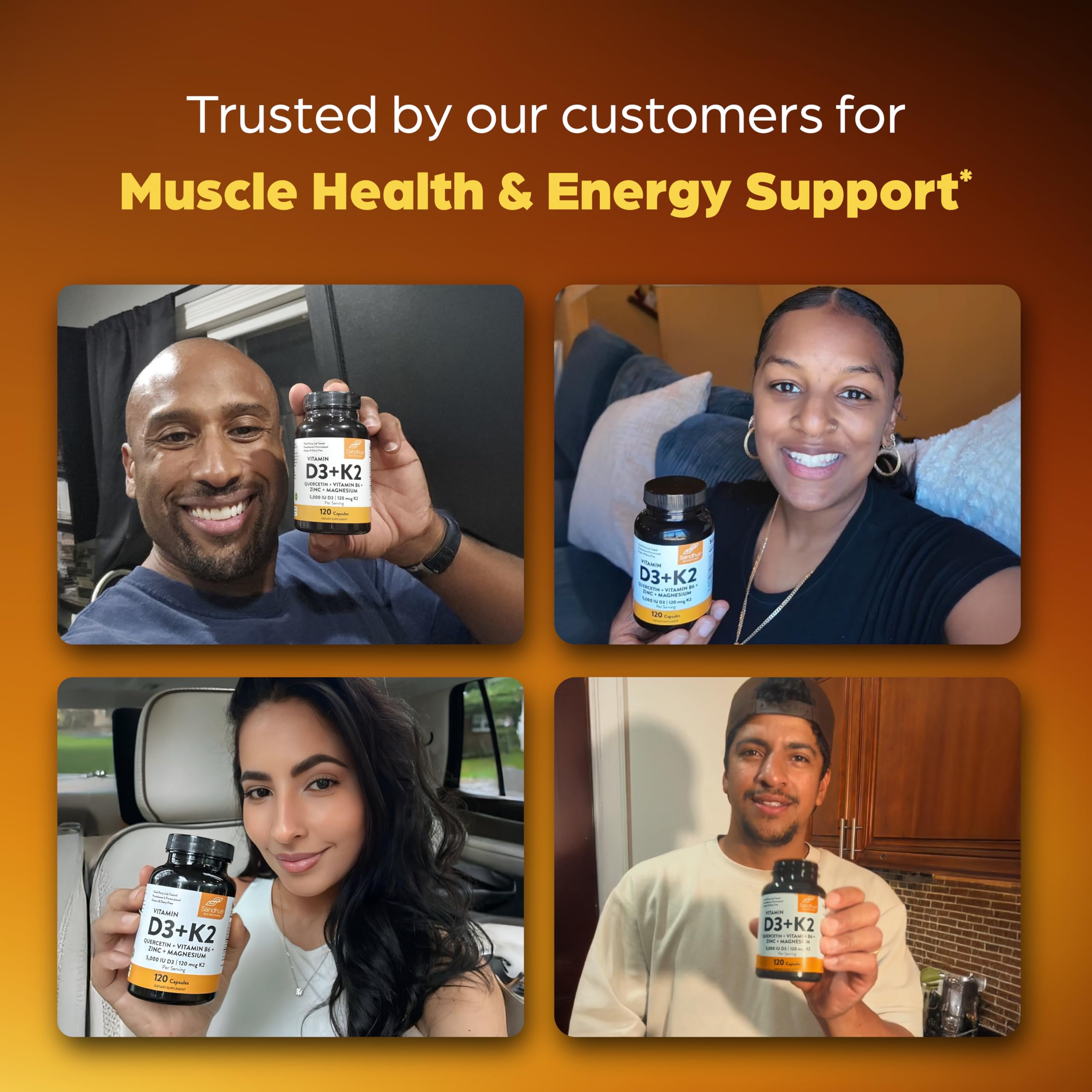 Three-pack of Sandhu's Vitamin D3 K2 Magnesium bottles.