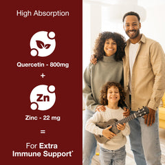 Sandhu's Zinc Quercetin capsules close-up highlighting vegetarian-friendly, gluten-free formula.