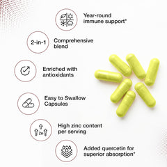 Sandhu's Zinc Quercetin label view highlighting vegetarian formula and NSF-GMP certification.