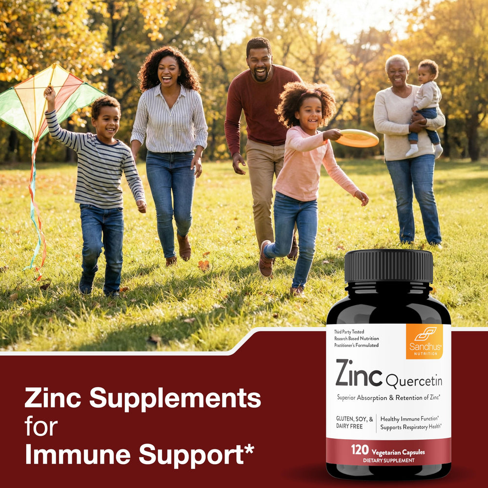 Sandhu's Zinc Quercetin travel bottle for on-the-go support