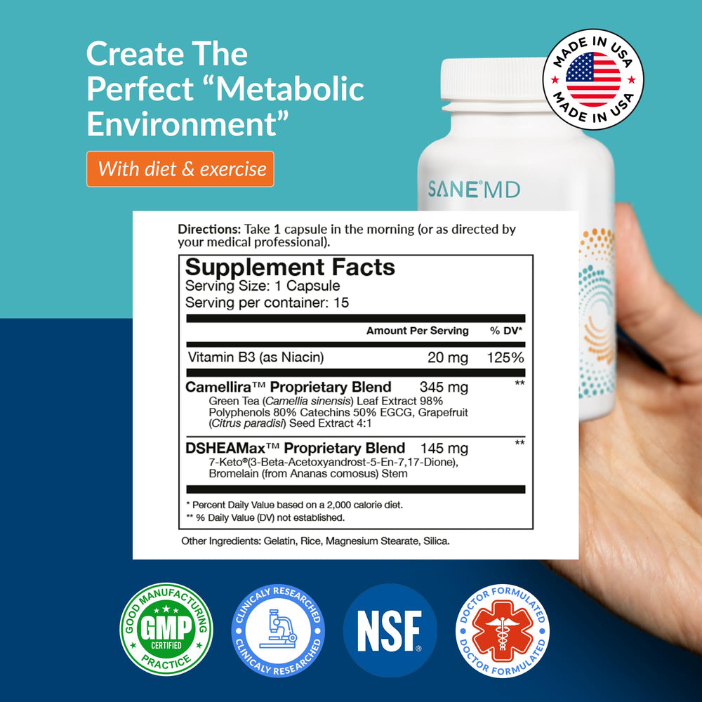 SANE Luminae capsules closeup showing 7-Keto DHEA blend for vitality