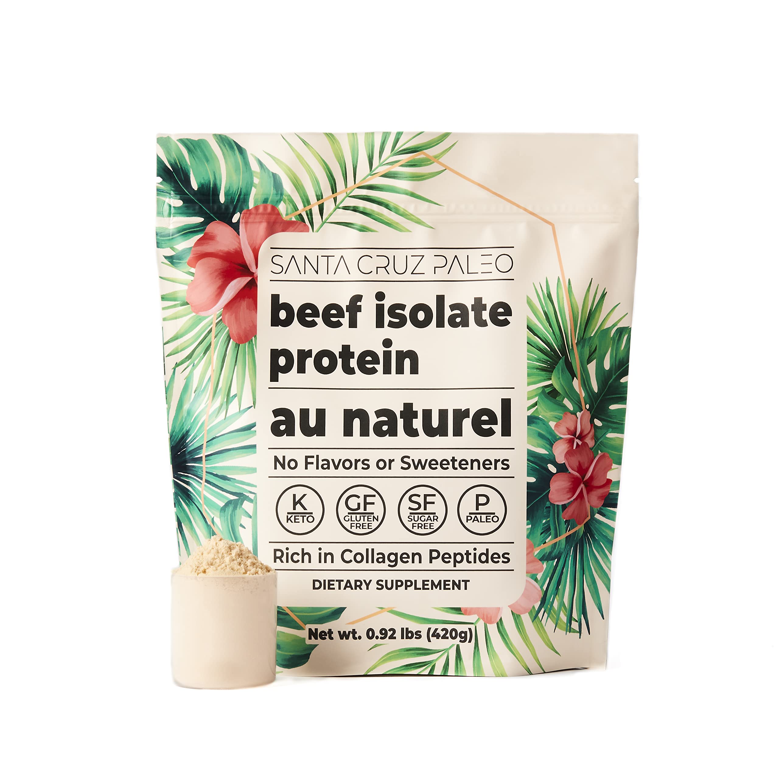 Santa Cruz Paleo Beef Isolate bottle with scoop, ideal for protein shakes