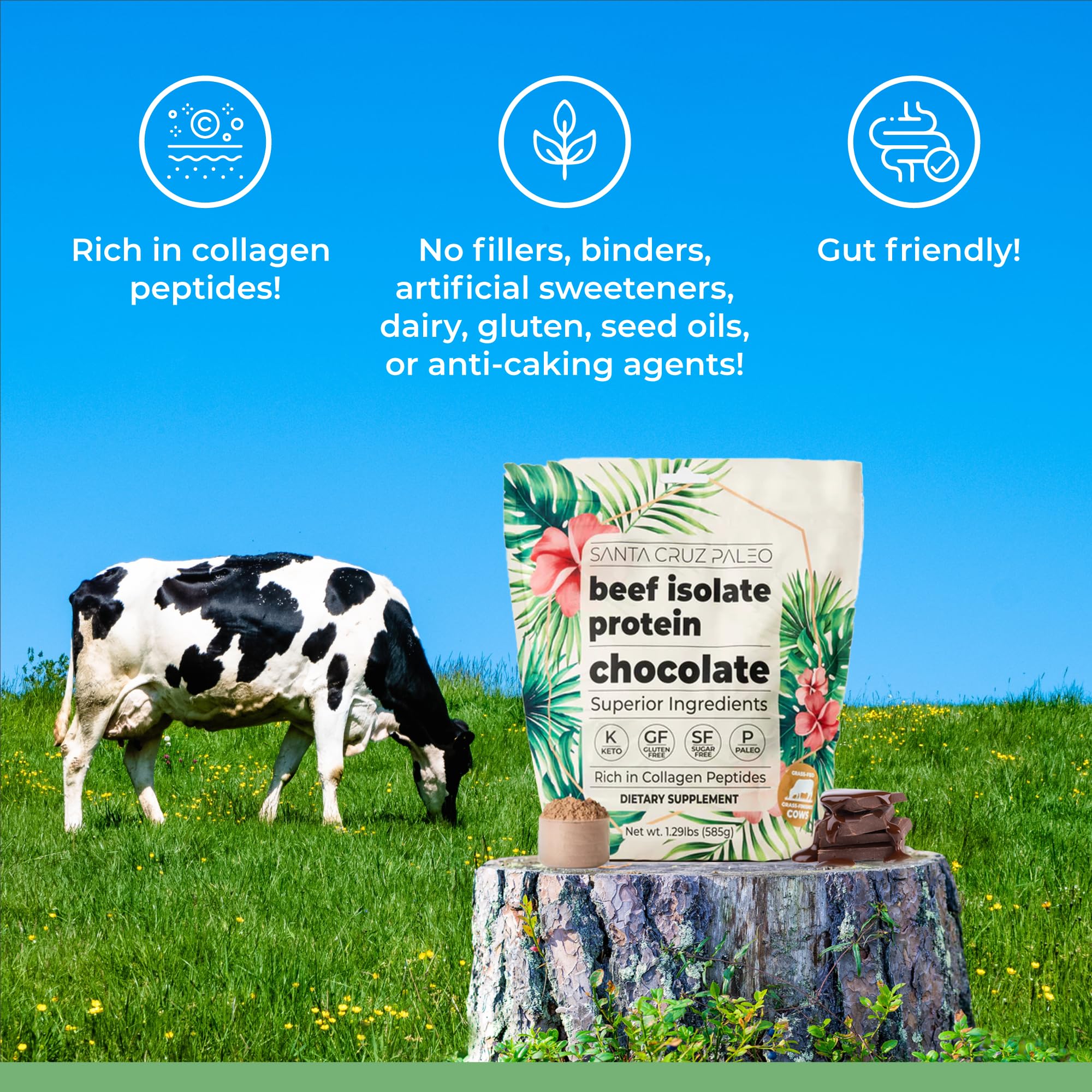 Santa Cruz Paleo Beef Isolate Chocolate bag packaging for storage