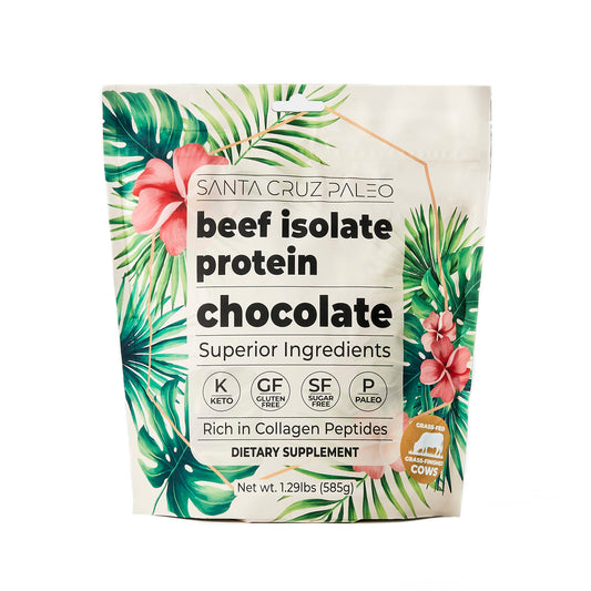 Santa Cruz Paleo Beef Isolate Chocolate scoop for a quick protein shake