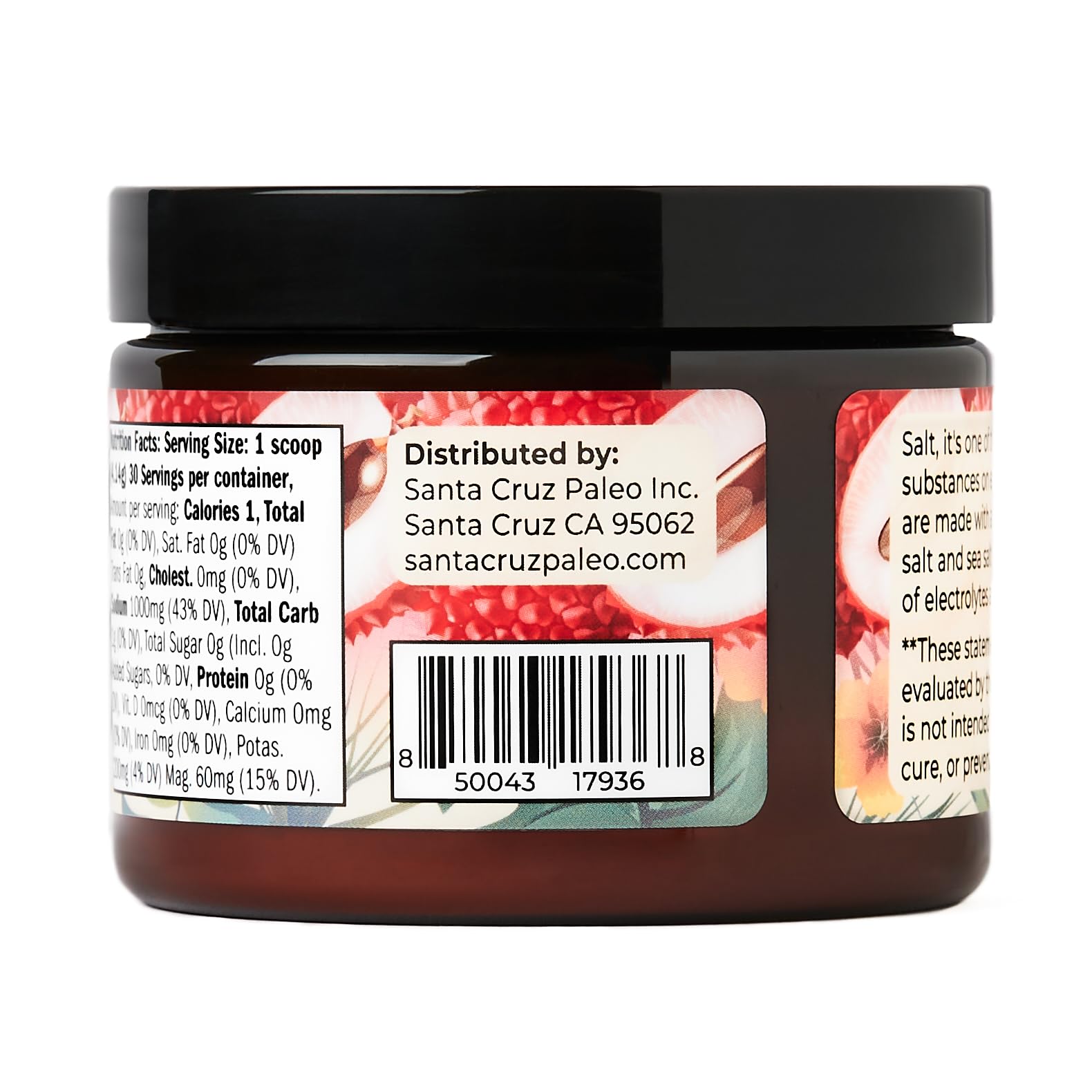 Santa Cruz Paleo Lychee flavor label emphasizing stevia-sweetened, sugar-free profile