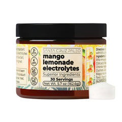 Santa Cruz Paleo Mango Lemonade electrolyte bottle for sugar-free hydration on the go.
