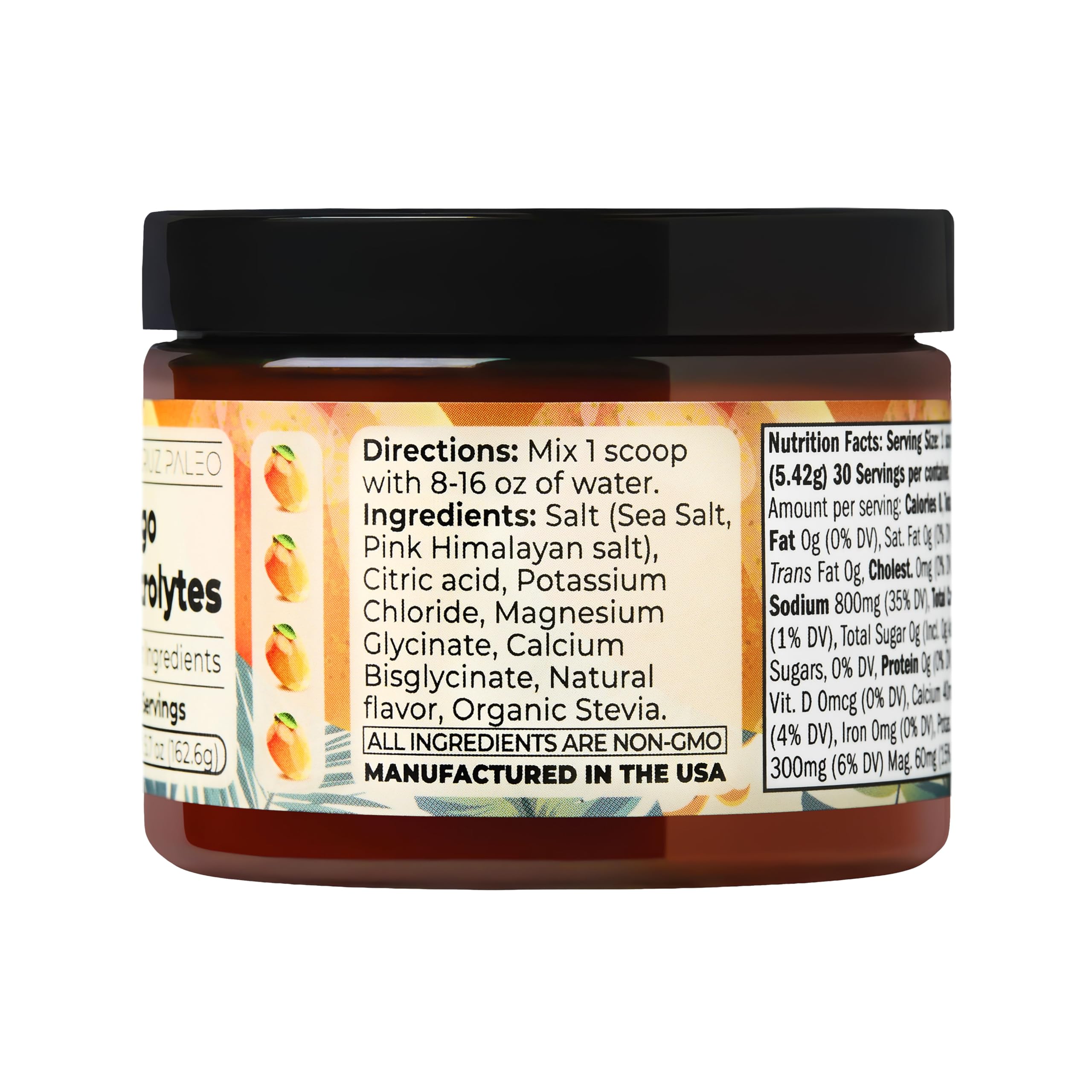 Santa Cruz Paleo Electrolyte Mango salt crystals highlight Himalayan and sea salt blend.
