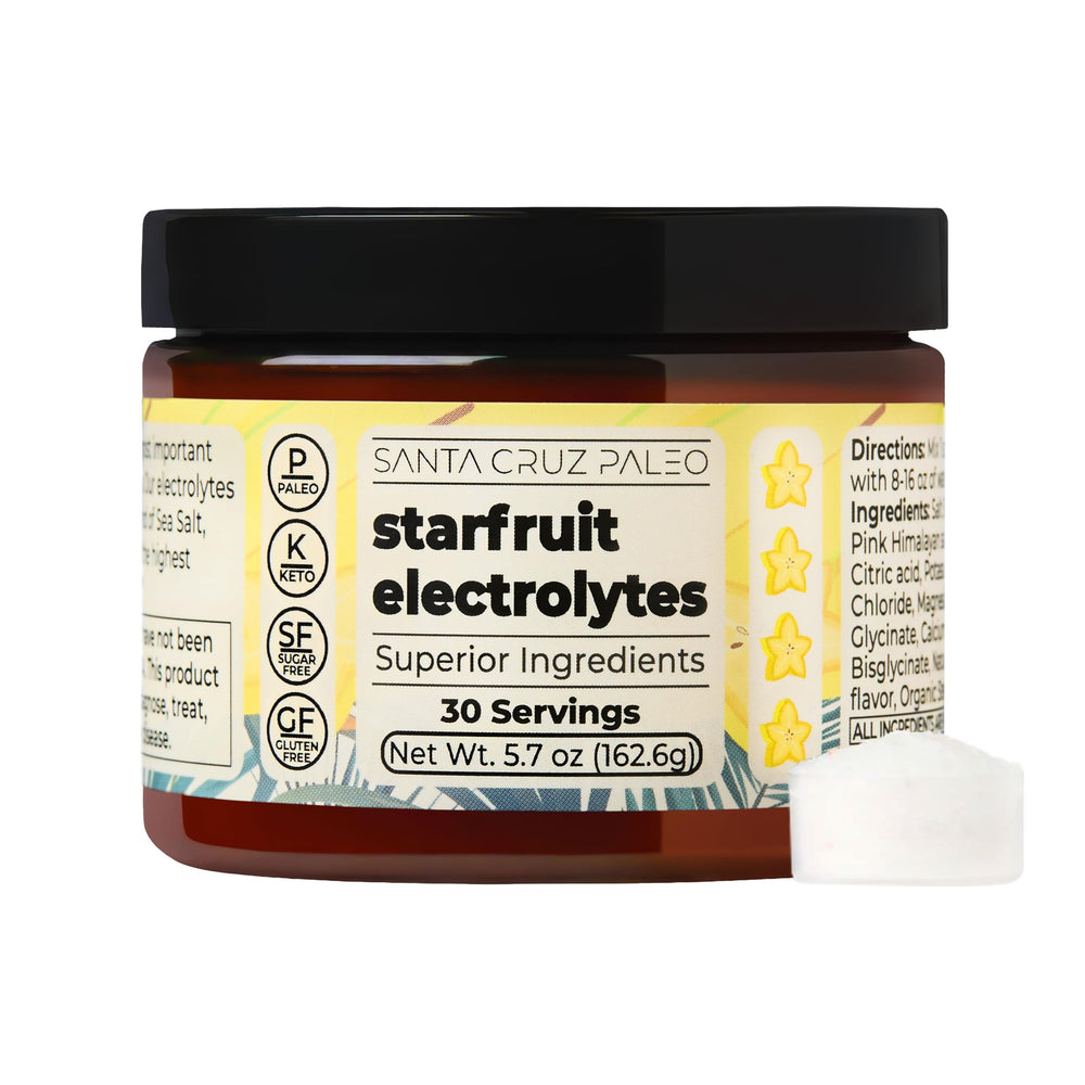 Santa Cruz Paleo Starfruit electrolyte bottle shown for on-the-go hydration.