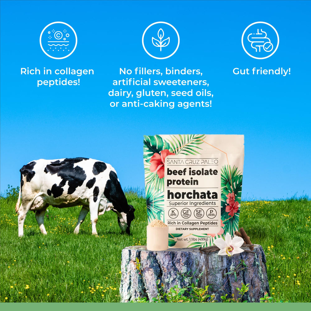 Santa Cruz Paleo horchata beef isolate powder tub ready for quick mixes