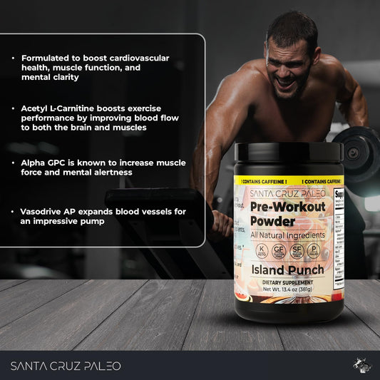 Santa Cruz Paleo Island Punch tub with scoop ready to mix during training.