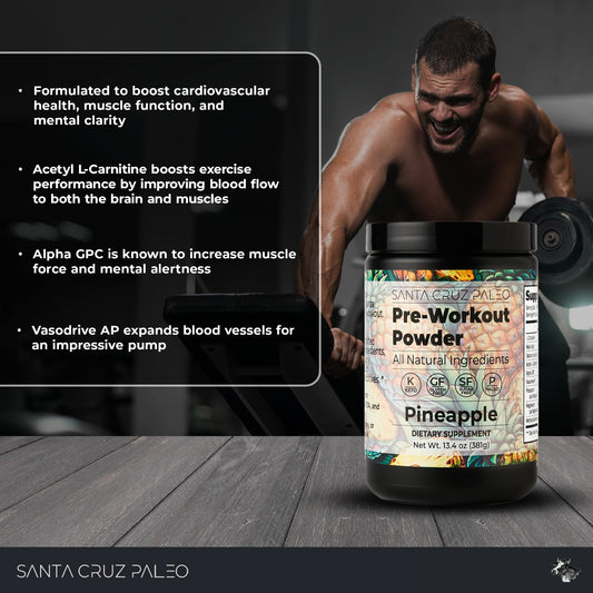 Santa Cruz Paleo pre-workout caffeine dose scoop for clean energy