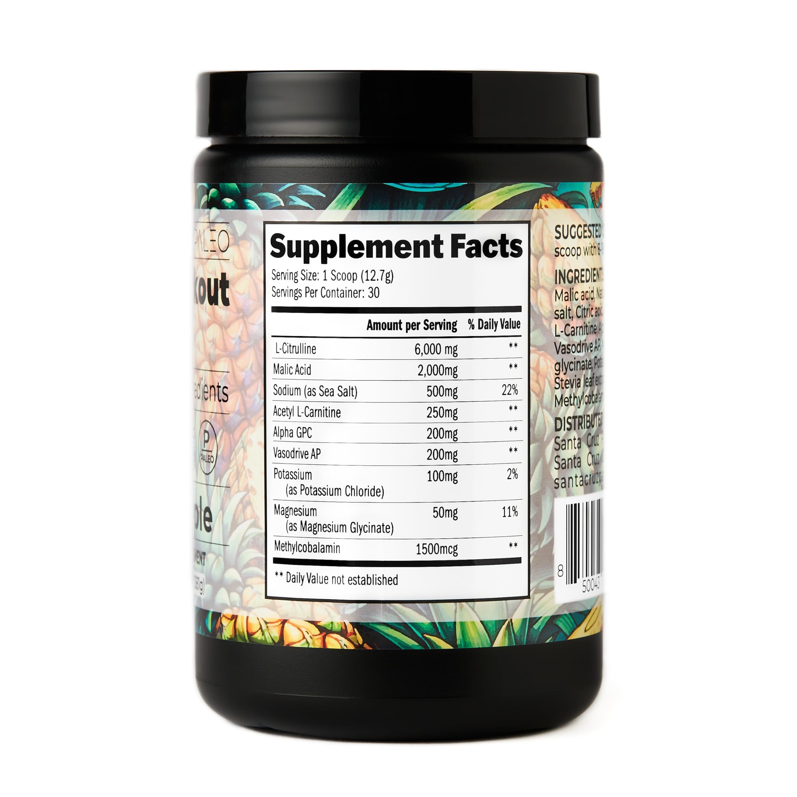 Santa Cruz Paleo pre-workout no sugar claim on the label