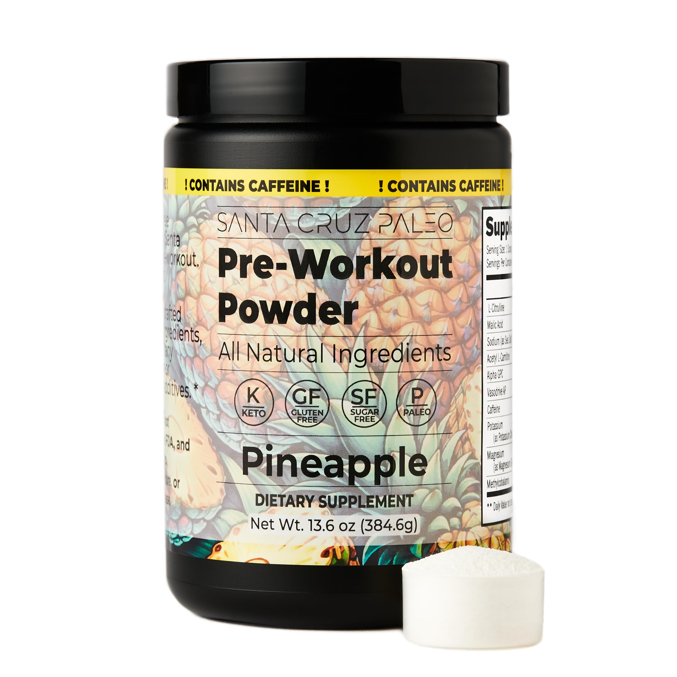 Santa Cruz Paleo pre-workout pineapple powder ready to mix for refreshing energy
