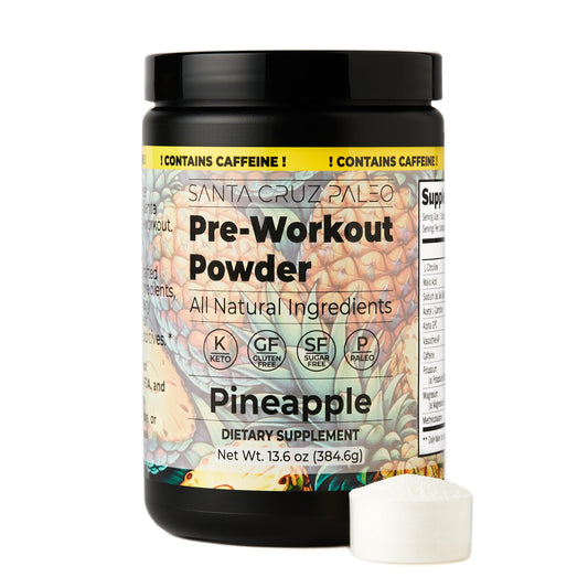 Santa Cruz Paleo pre-workout pineapple powder ready to mix for refreshing energy