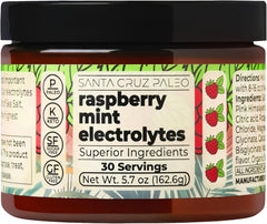 Santa Cruz Paleo Raspberry Mint tub showing sugar-free hydration ingredients.