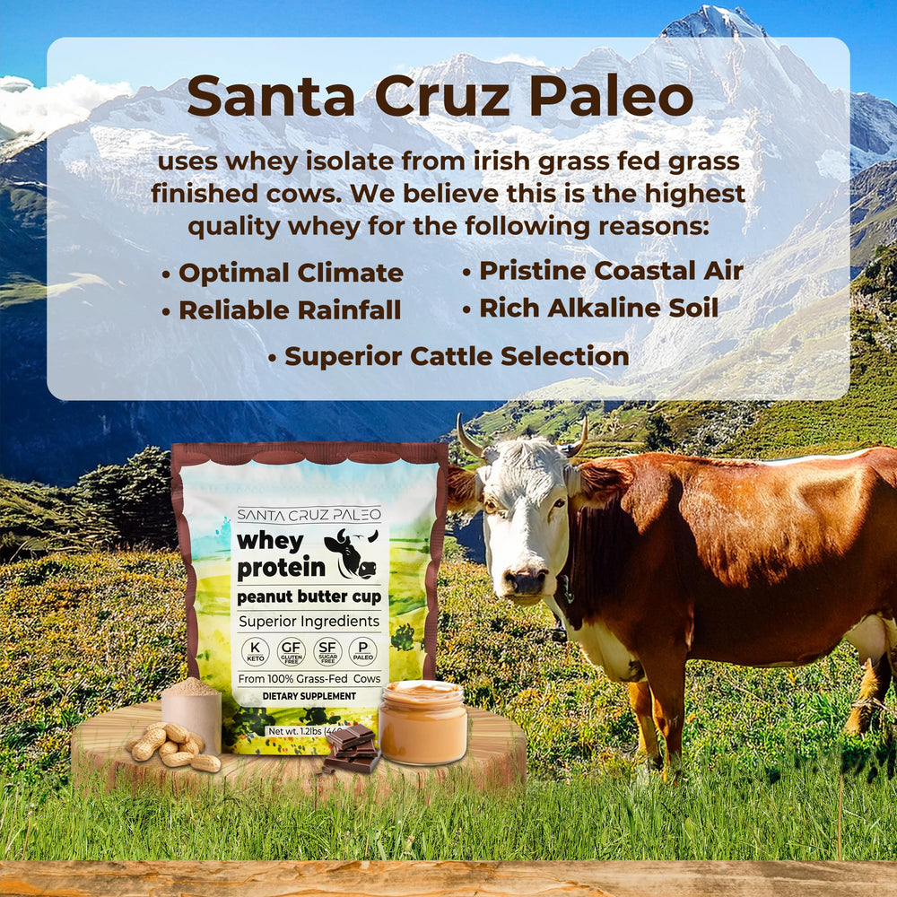 Santa Cruz Paleo Whey Protein 20g serving label—high-protein fuel.