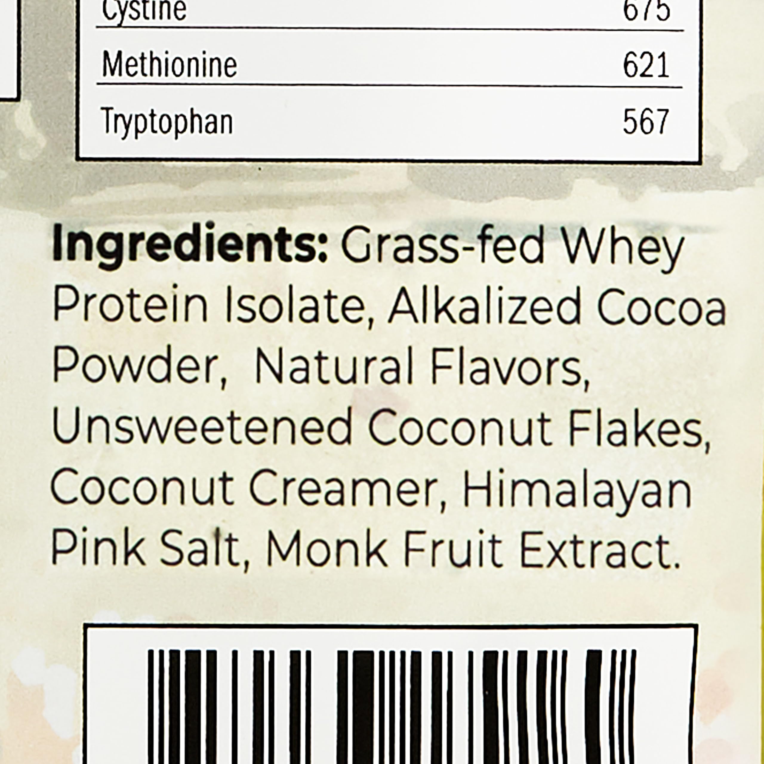 Nutrition facts panel for Santa Cruz Paleo Whey Protein Coconut Cookie.