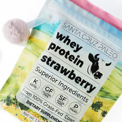 Santa Cruz Paleo strawberry nutrition facts panel with 20g protein per serving
