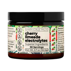 Santa Cruz Paleo Electrolyte Powder Cherry Limeade tub shows balanced hydration potential