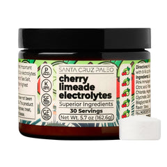 Packaging of Santa Cruz Paleo Electrolyte Powder highlighting 30 servings