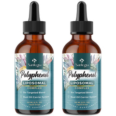Santegra liposomal polyphenols bottle close-up highlighting antioxidant support.