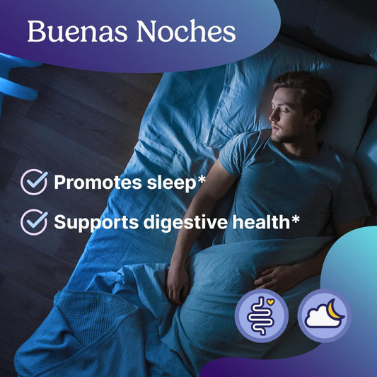 Santo Remedio Buenas Noches bottle pour shows convenient capsules for nightly routines.