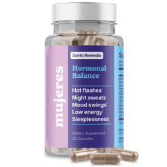 Santo Remedio Hormonal Balance bottle with capsules for menopause support