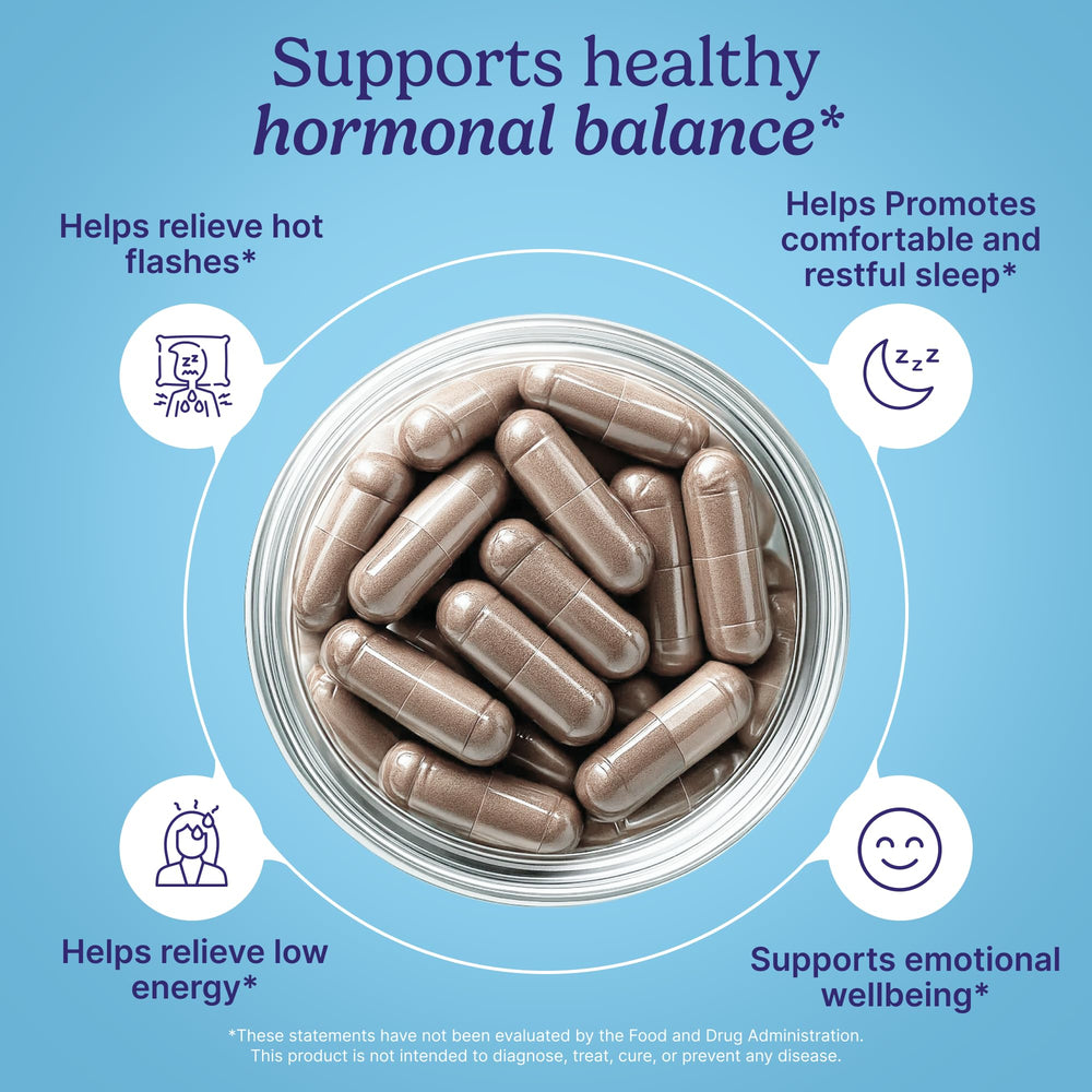 Front label of Santo Remedio Hormonal Balance highlighting key ingredients
