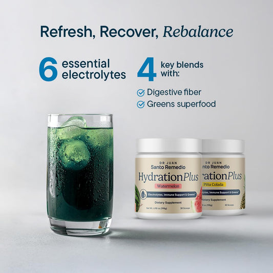 Santo Remedio Hydration Plus powder scoop showing easy portion control for hydration.