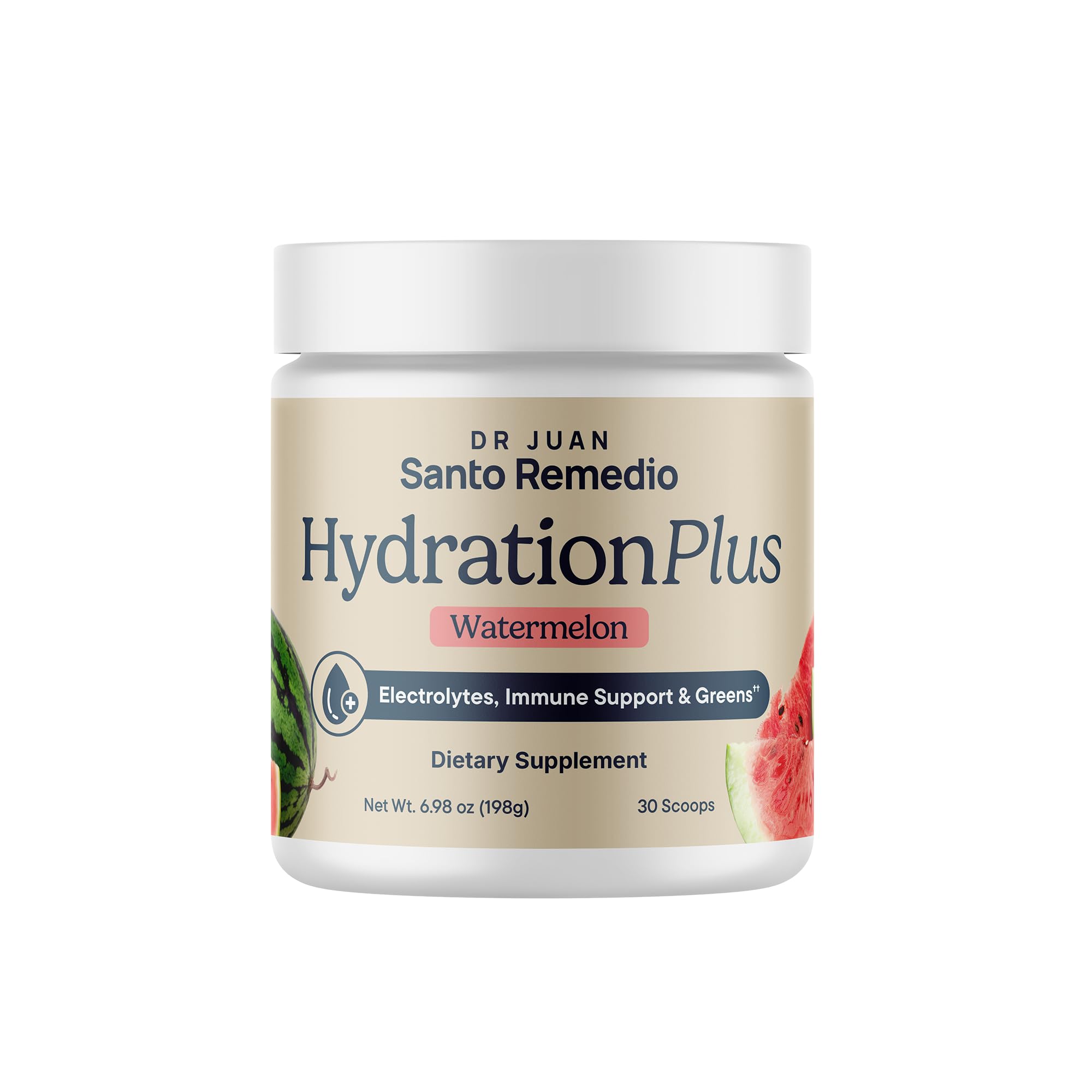 Santo Remedio Hydration Plus watermelon powder dispensed for quick hydration after workouts.