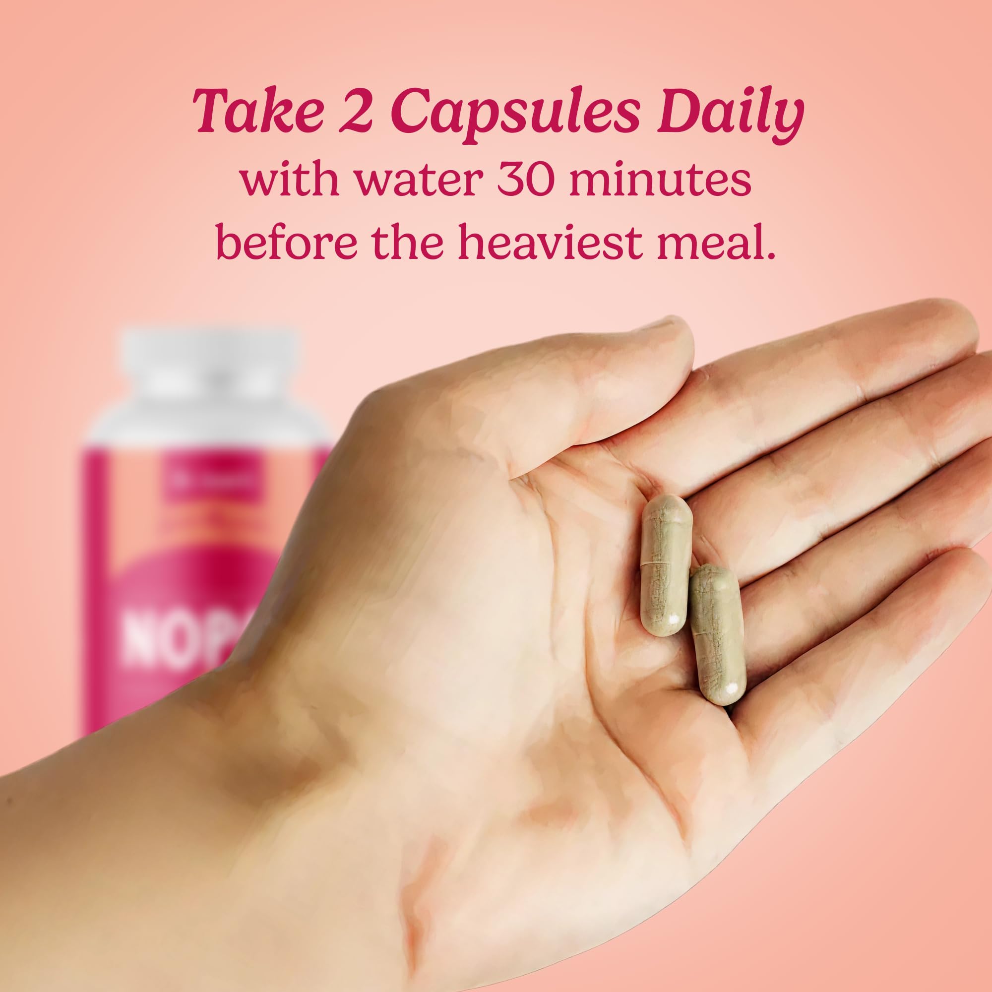Adult taking Santo Remedio Nopal capsules with water before meals.