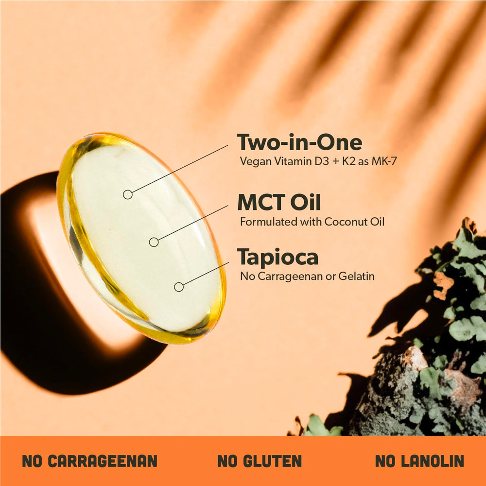 Sapling D3 + K2 label shows vegan, non-GMO plant-based D3 source