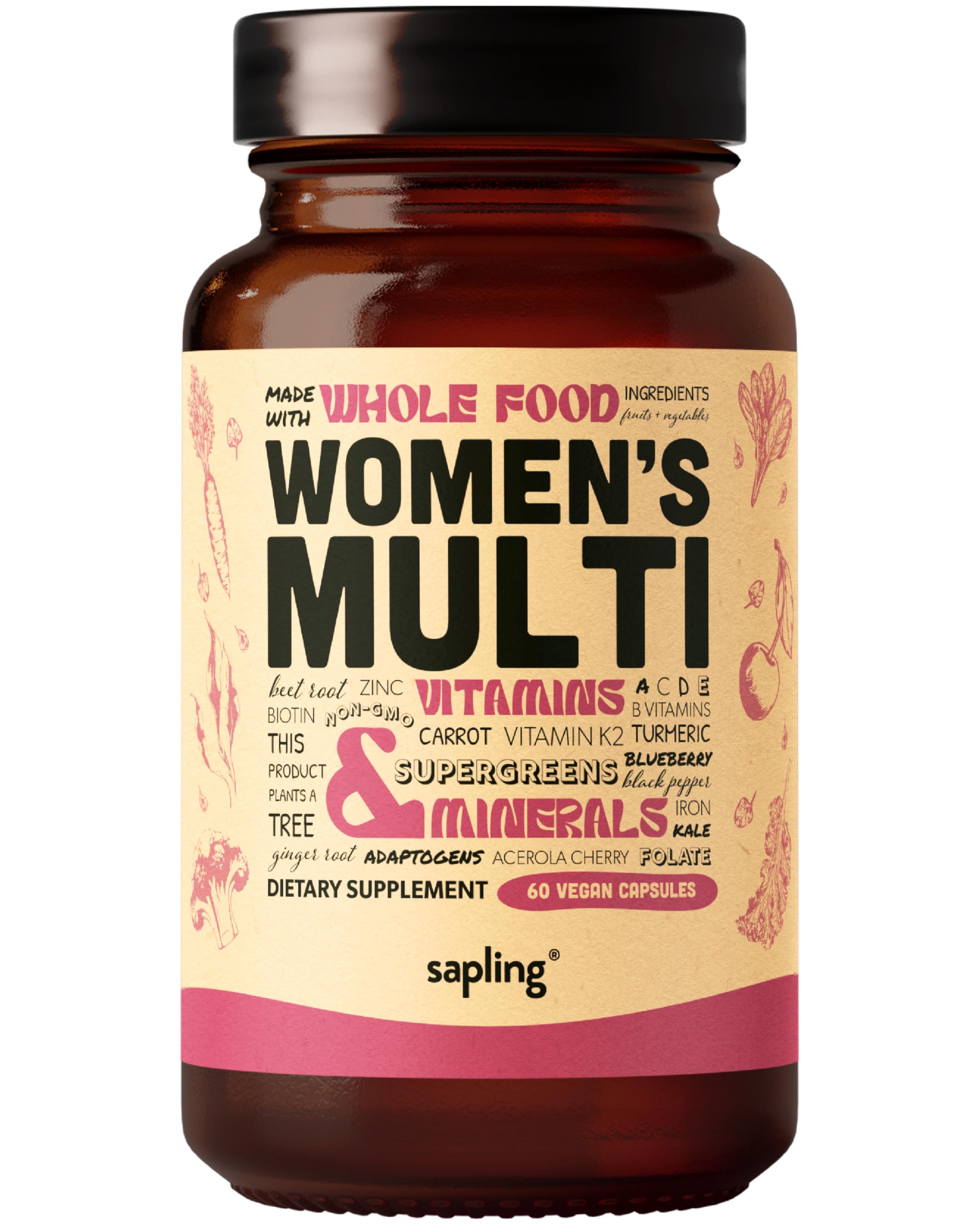 Sapling Women's Multivitamin bottle front for daily nutritional support.