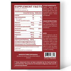 Sapotax Korean Red Panax Ginseng Gummies label close-up showing premium ingredients.