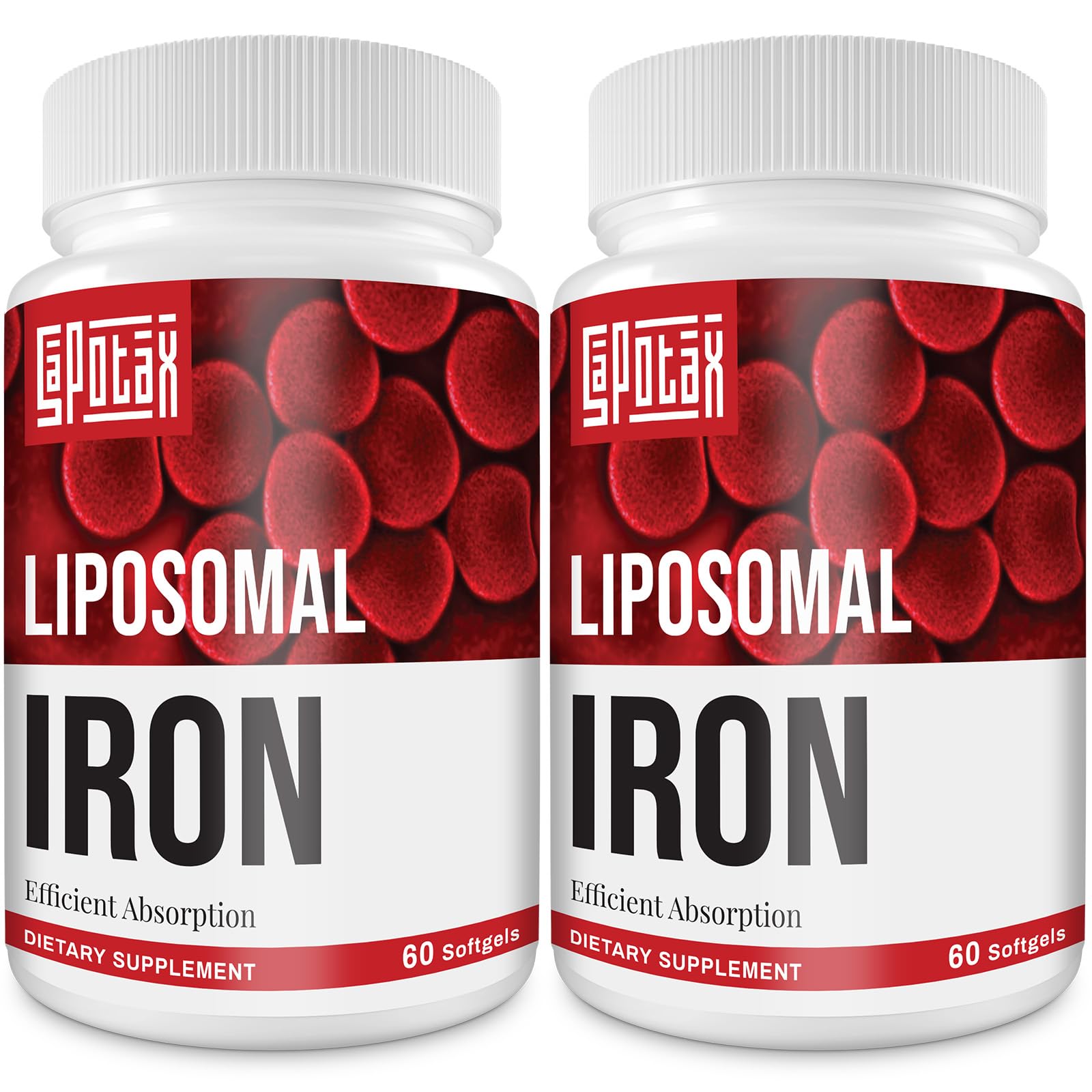 Sapotax Liposomal Fe Iron Softgel bottle closeup for easy daily iron support.