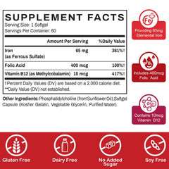 Sapotax Liposomal Fe Iron Softgel front view highlighting 65 mg iron.